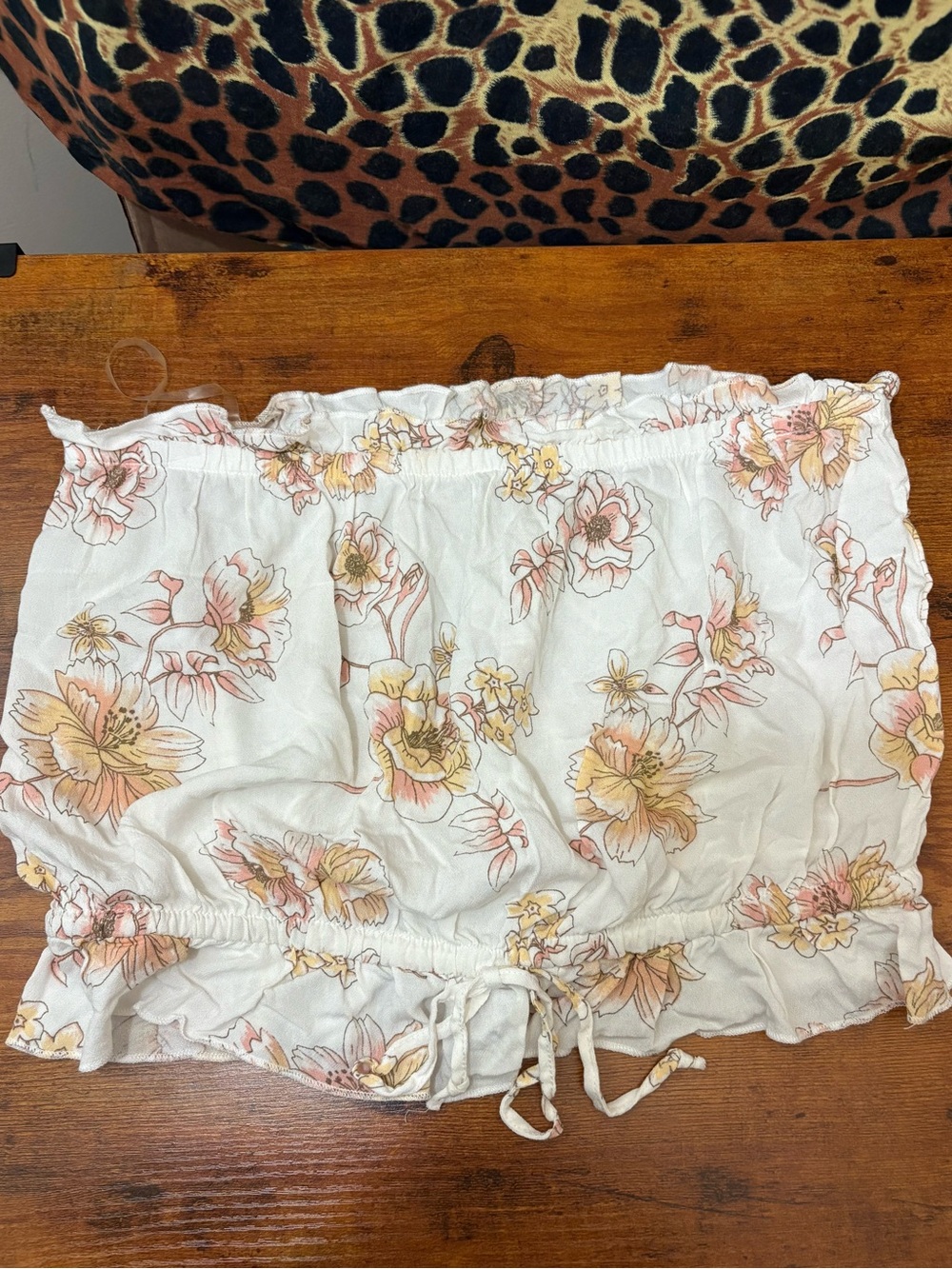 La Hearts Cream Floral Smocked Tube Top with Pink & Yellow Accents